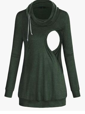 Maternity Green Nursing Cowl Neck Pullover Sweater,  Medium